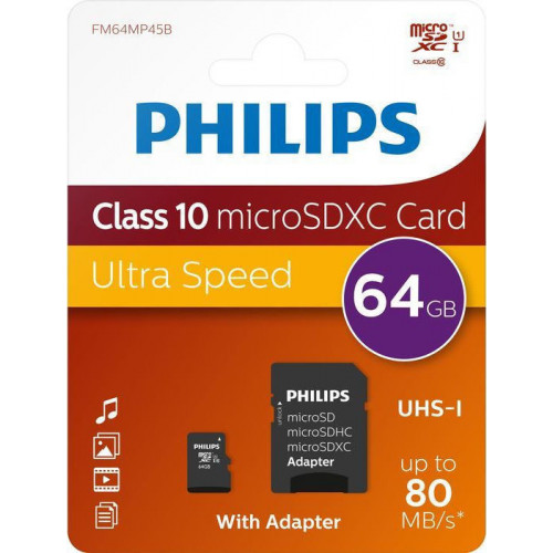 Philips MicroSDXC Card   64GB Class 10 UHS-I U1 incl. Adapter