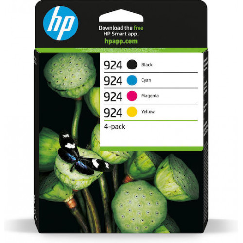 HP 924 Γνήσιο Πακέτο 4 Μελανιών Εκτυπωτή InkJet Κίτρινο / Κυανό / Ματζέντα / Μαύρο (6C3Z1NE)