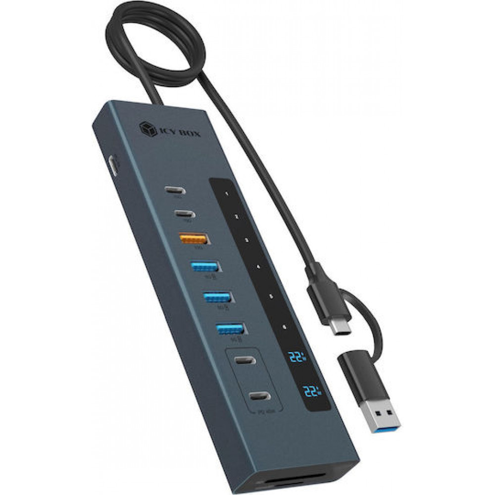 Icy Box USB 3.2 Hub 11 Θυρών με σύνδεση USB-A ΓκριΚωδικός: IB-HUB1742CR-C2PD