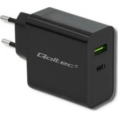 Qoltec Φορτιστής Χωρίς Καλώδιο με Θύρα USB-A και Θύρα USB-C 42W Power Delivery Μαύρος (51717)