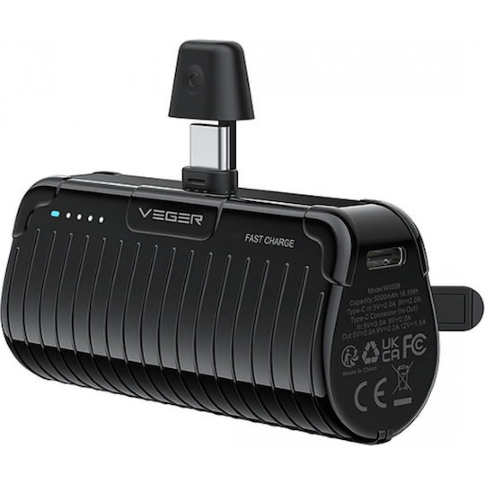 Veger Power Bank 5000mAh 20W με Θύρα USB-C Power Delivery / Quick Charge Μαύρο