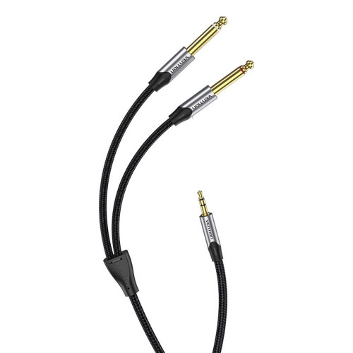 VENTION Cotton Braided TRS 3.5mm Male to 2*6.5mm Male Audio Cable 0.5M Gray Aluminum Alloy Type (BARHD) (VENBARHD)