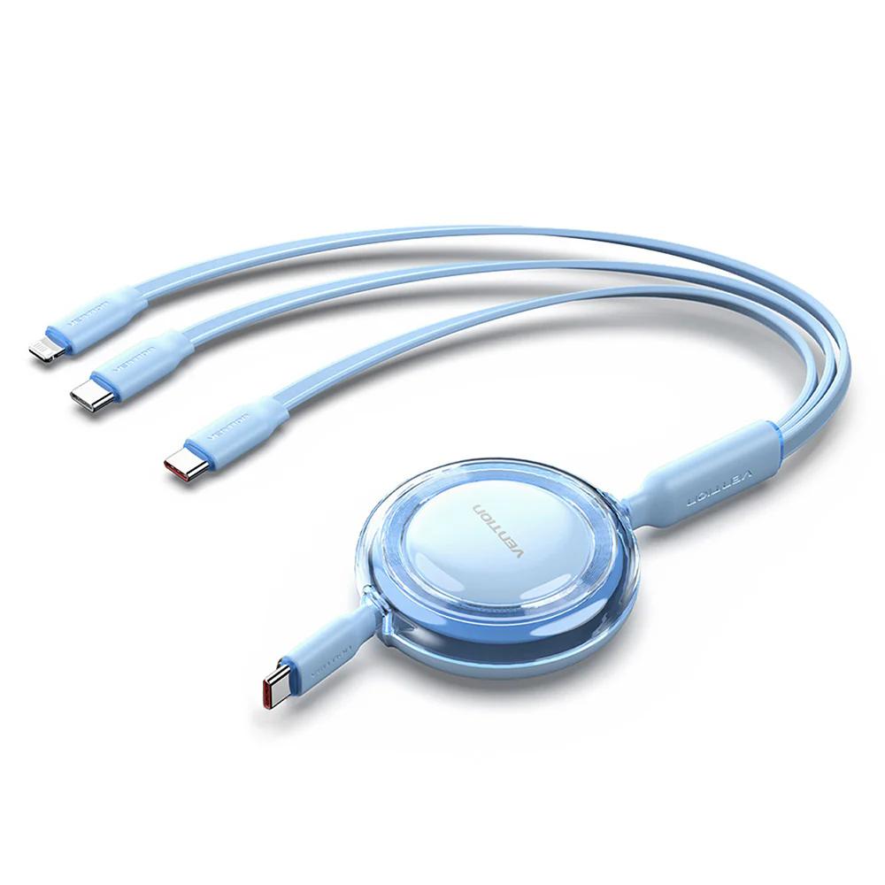 VENTION 3-in-1 USB 2.0 Type-C Male to USB-C Male + USB-C Male + Lightning Male 5A Retractable Cable 1.1M Blue (TRKSBE) (VENTRKSBE)