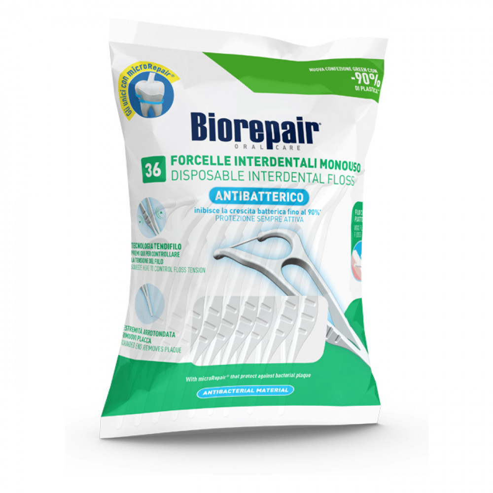Antibacterial Disposable Interdental Floss - Dentální nit v plastovém párátku