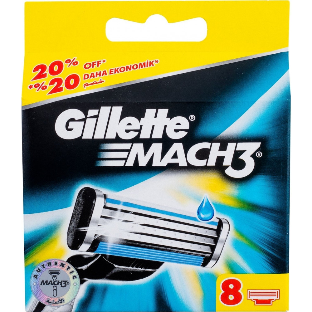 Gillette Mach3 Ανταλλακτικές Κεφαλές με 3 Λεπίδες & Λιπαντική Ταινία 8τμχ