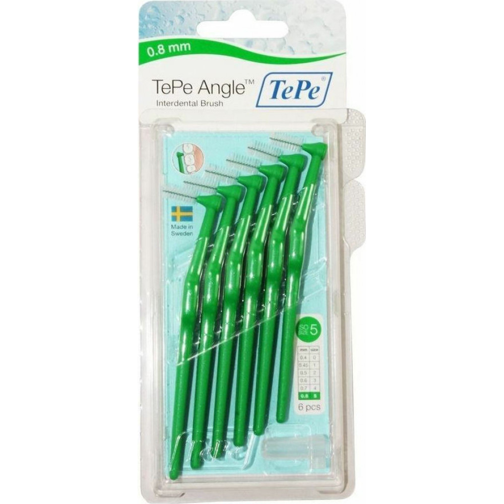TePe Angle Μεσοδόντια Βουρτσάκια με Λαβή 0.8mm Πράσινα 6τμχ