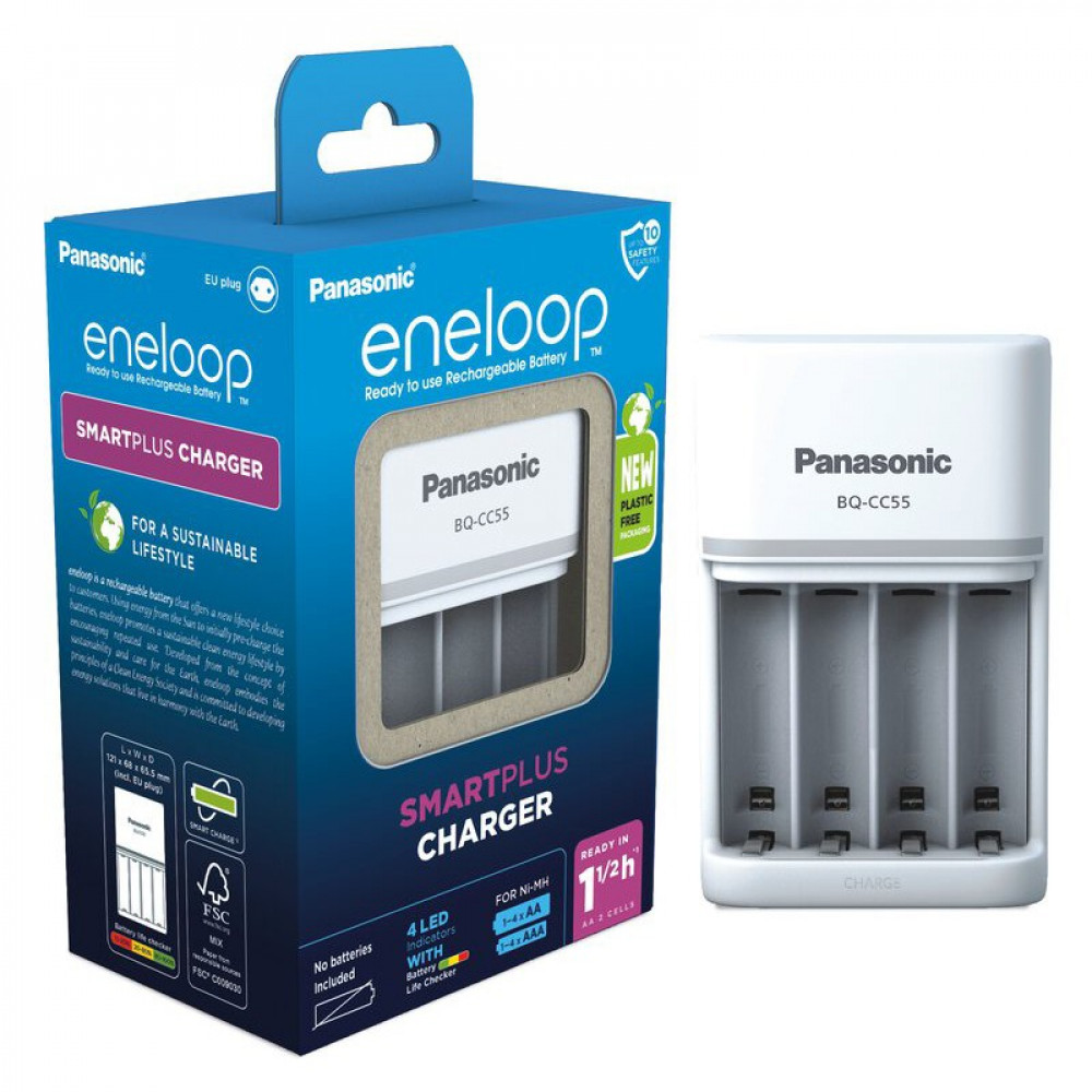 Panasonic Eneloop Smart & Quick BQ-CC55 Φορτιστής 4 Μπαταριών Ni-MH Μεγέθους AA/AAA σε Λευκό χρώμα
