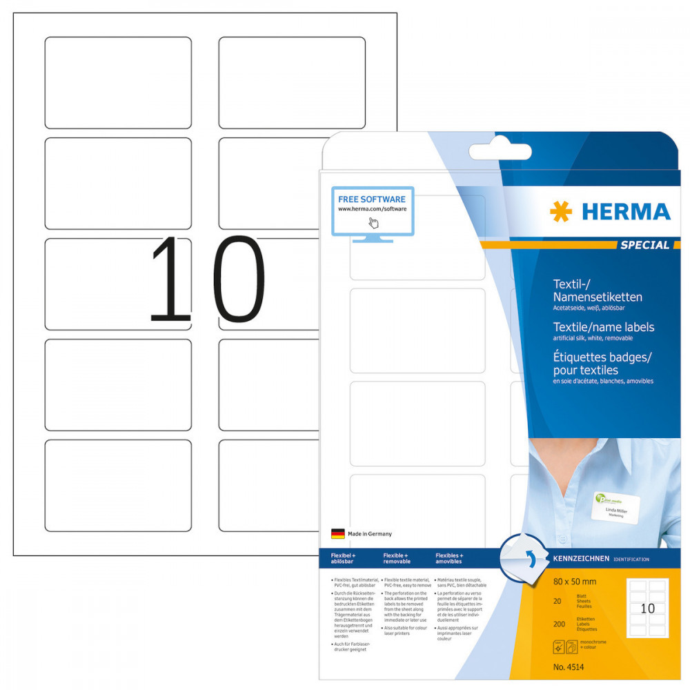 Herma Textil-/Namensetiketten 20x80mm 200 piece white   4514