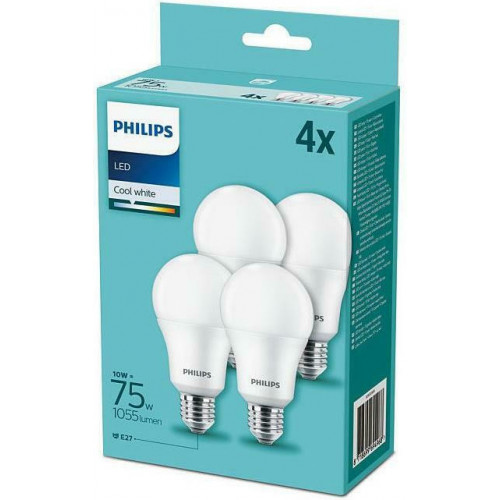 Philips LED Lamp E27 4-Pack 75W 4000K