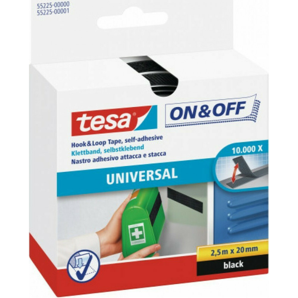 Tesa Hook&Loop Tape 2,5m x 20mm on&off black 55225