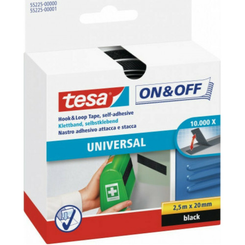Tesa Hook&Loop Tape 2,5m x 20mm on&off black 55225