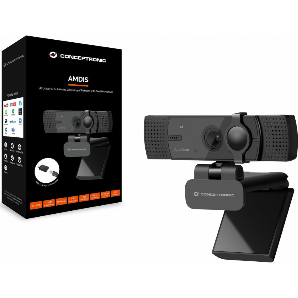 Conceptronic AMDIS08B 4K-UltraHD Wide Angle-Webcam
