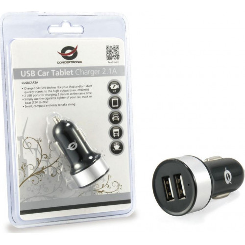 Conceptronic CUSBCAR2A USB Car Tablet Charger 2.1A