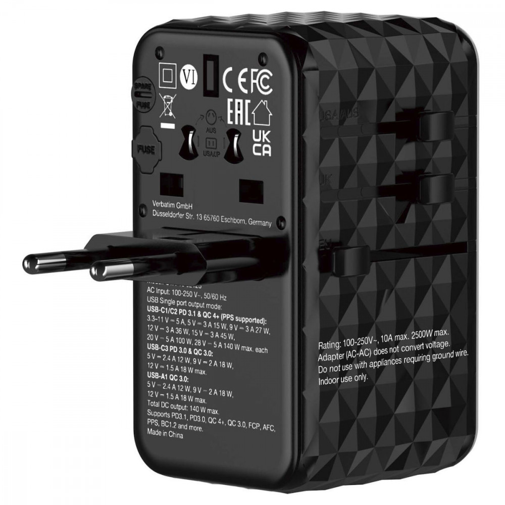 Verbatim GaN III Uni.Travel Adap 140W Welt-zu-Welt UTA-10  32125