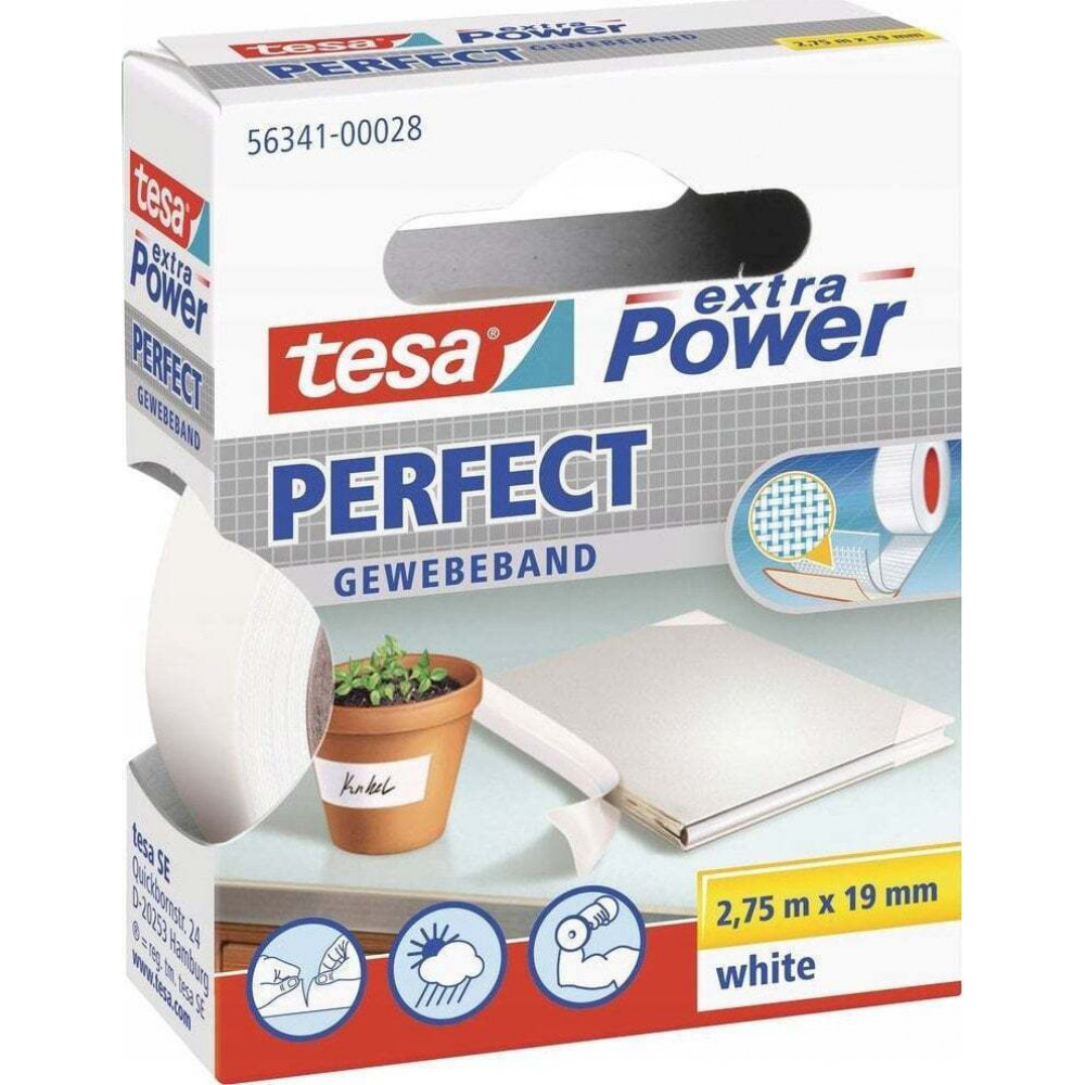 Tesa Gewebekleb. 2,75m x 19mm extra Power white Perfekt 56341