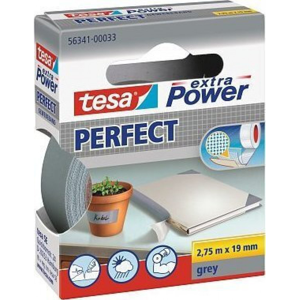 Tesa Gewebekleb. 2,75m x 19mm extra Power grey Perfekt 56341