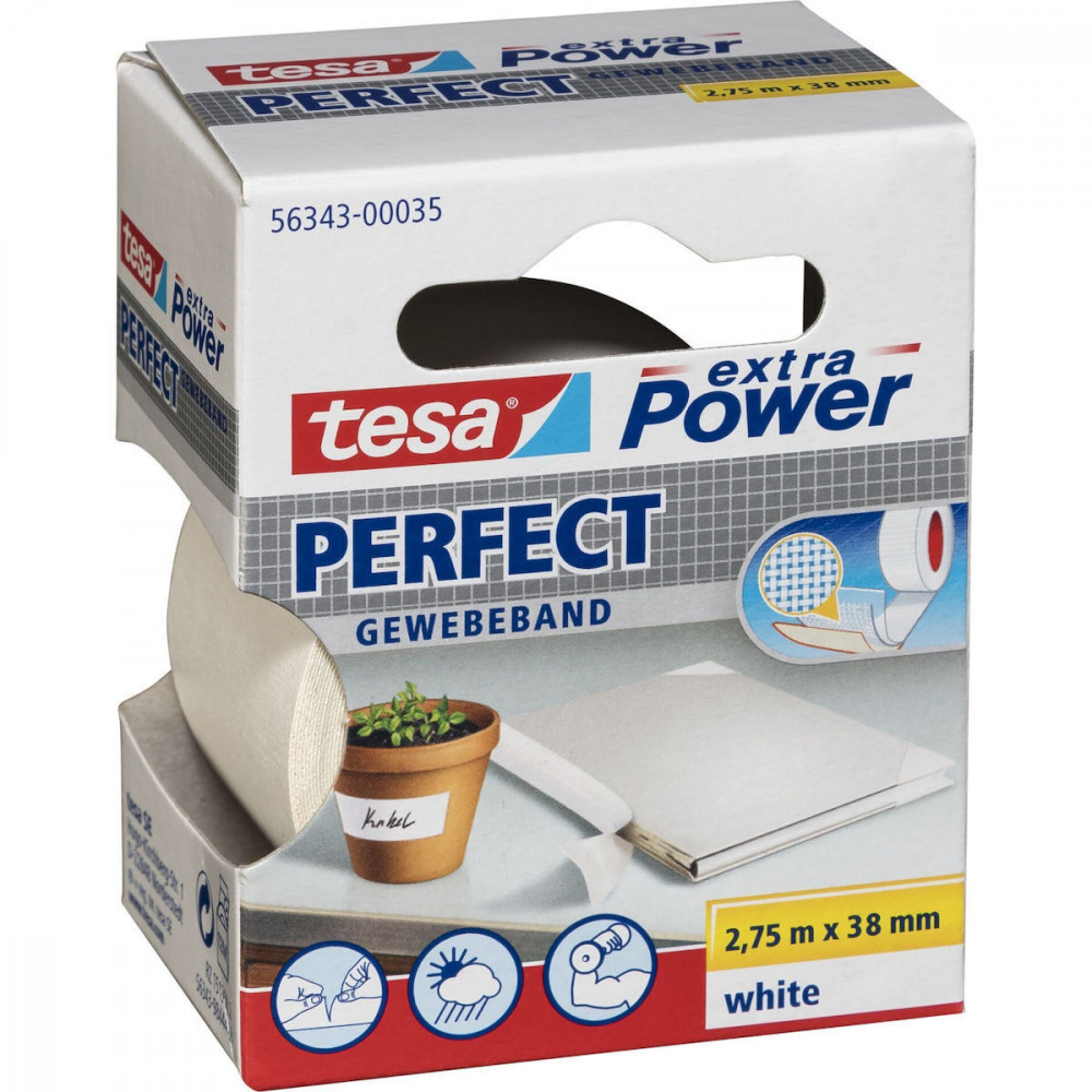Tesa Gewebekleb. 2,75m x 38mm extra Power white Perfekt 56343