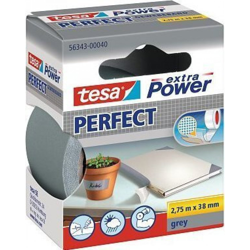Tesa Gewebekleb. 2,75m x 38mm extra Power grey Perfekt 56343