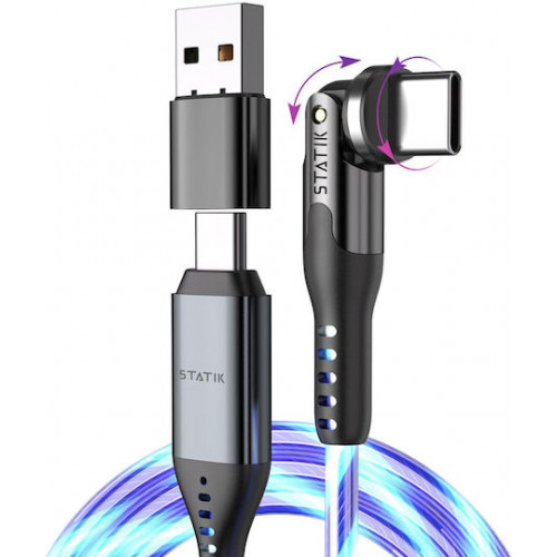 STATIK PowerPivot Pro rotating 2-in-1 USB-C Cable Blue Glow 2m