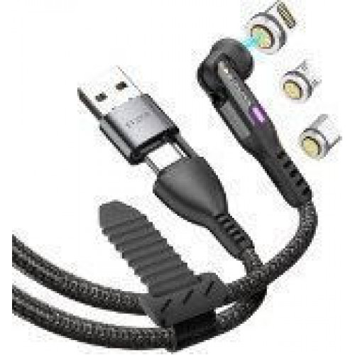 STATIK 360Pro braided rotating 3 magn. tips 6-in-1 Cable Black 2m