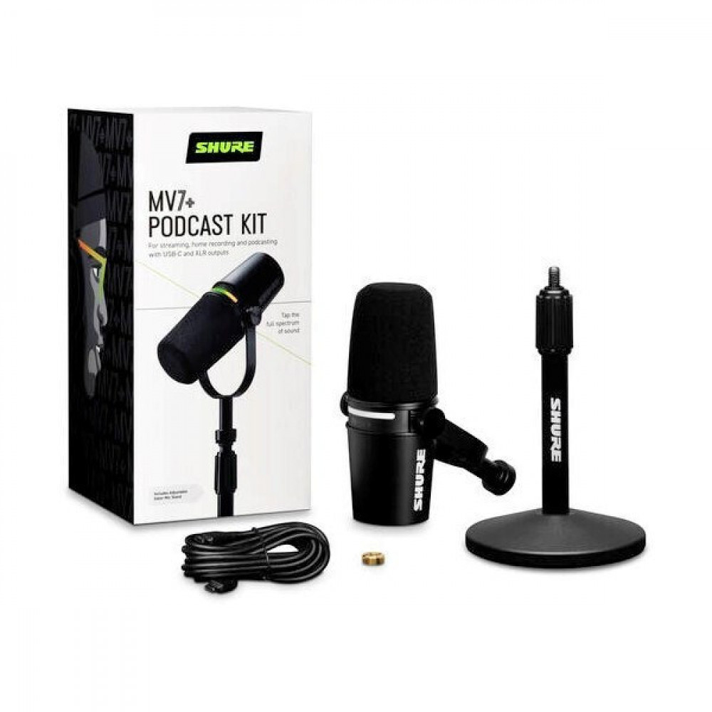 Shure MV7+-K-BNDL - lectern/vocal microphone with XLR/USB-C connector black + desk stand GATOR