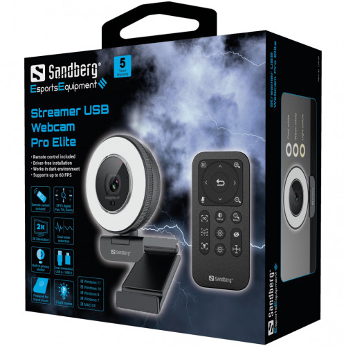 Sandberg Streamer Pro Elite Web Camera 2K με Autofocus Λευκή 134-39