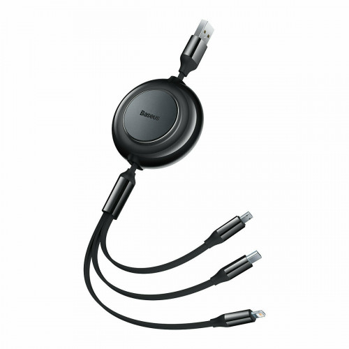 Baseus Universal 3-in-1 Bright Mirror 2 cable retractable, USB to Micro USB / Lightning / USB Type-C, 3.5A 1.1m Black (CAMJ010001)