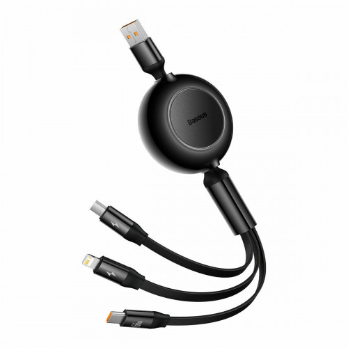 Baseus Universal 3-in-1 Bright Mirror 2 cable retractable, USB to Micro USB / Lightning / USB Type-C, 66W 1.1m Black (CAMJ010101)