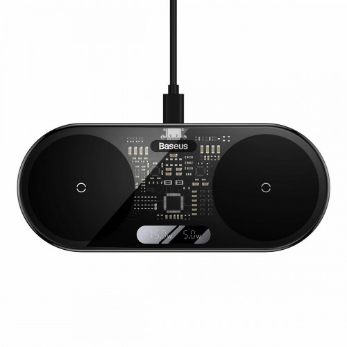 Baseus Wireless Charger Digital LED Display, Dual charging platform, with Type-C cable, 20W Black (WXSX010101)