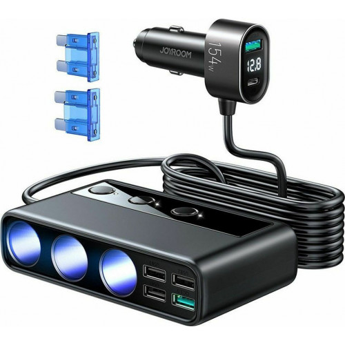 Joyroom JR-CL06 Φορτιστής Αυτοκινήτου 154W 3A Γρήγορης Φόρτισης με Θύρες: 5xUSB 1xType-C 3xΑναπτήρα Μαύρο Χρώμα