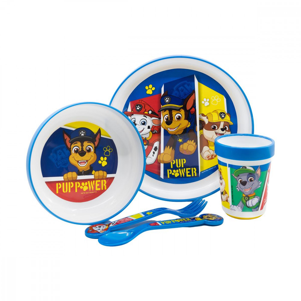Stor: Paw Patrol - Pup 5 Pcs Non Slip Bicolor Premium Set (Plate Bowl Tumbler 260 Ml Cutlery) (260ml) (74681)