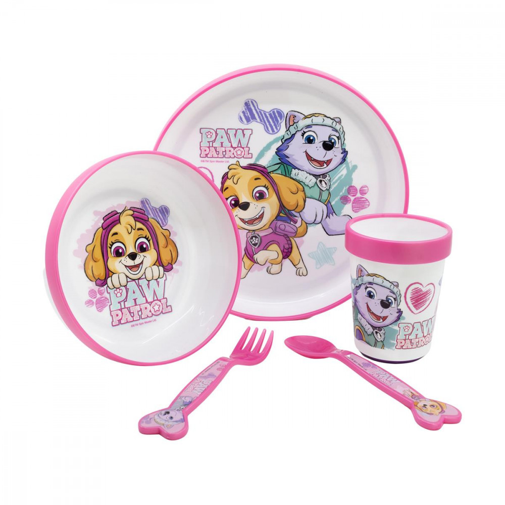 Stor: Paw Patrol -Girl 5 Pcs Non Slip Bicolor Premium Set (Plate Bowl Tumbler 260 Ml Cutlery) (260ml) (74581)