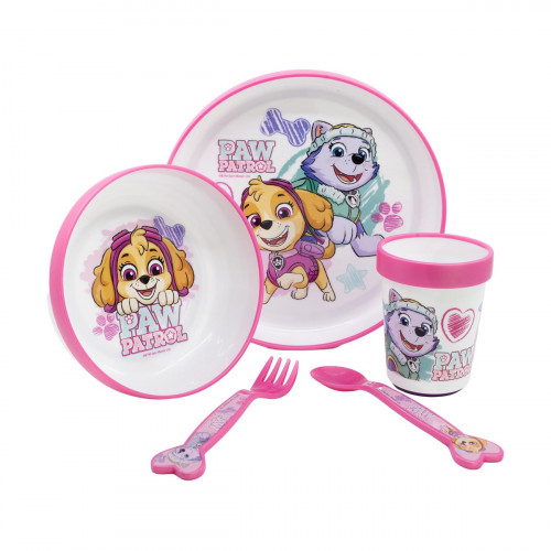 Stor: Paw Patrol -Girl 5 Pcs Non Slip Bicolor Premium Set (Plate Bowl Tumbler 260 Ml Cutlery) (260ml) (74581)