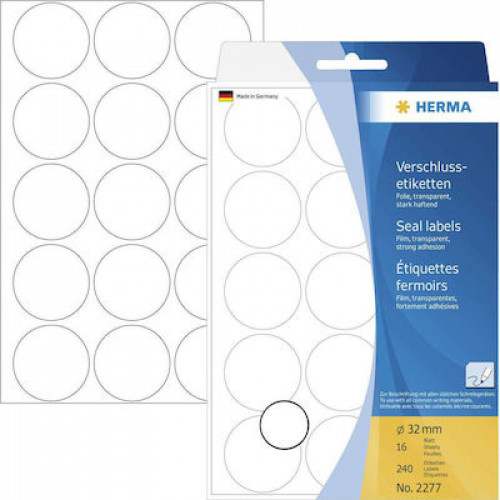 Herma 240 Αυτοκόλλητες Ετικέτες Στρογγυλές σε Διάφανο Χρώμα 32mmΚωδικός: 2277