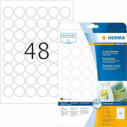 Herma 1200 Αυτοκόλλητες Ετικέτες Α4 Στρογγυλές 30mmΚωδικός: 4387
