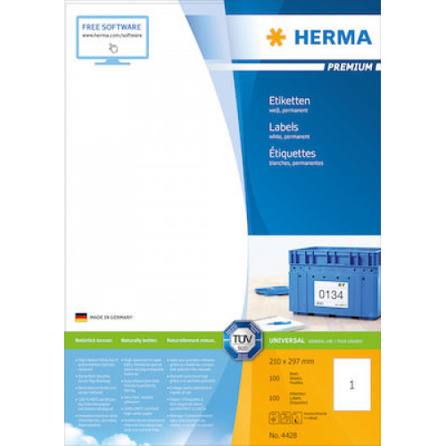 Herma 100 Αυτοκόλλητες Ετικέτες Α4 Ορθογώνιες 210x297mmΚωδικός: 4428
