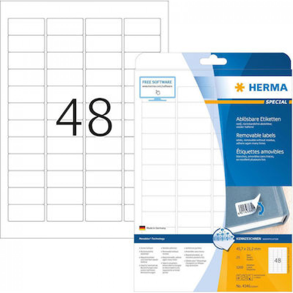 Herma 1200 Αυτοκόλλητες Ετικέτες Α4 Ορθογώνιες 45.7x21.2mmΚωδικός: 4346