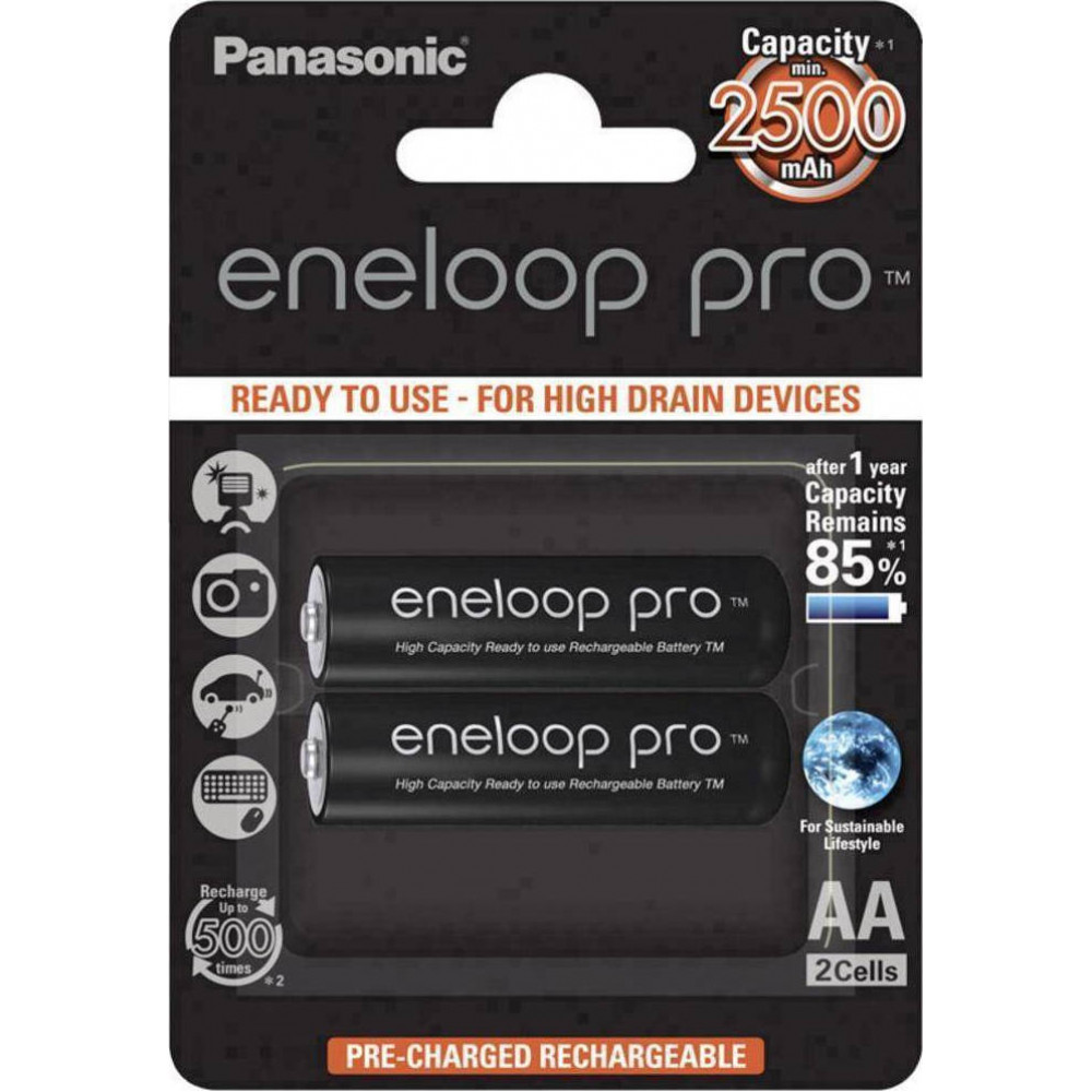 Panasonic Eneloop Pro Επαναφορτιζόμενες Μπαταρίες AA Ni-MH 2500mAh 1.2V 2τμχ