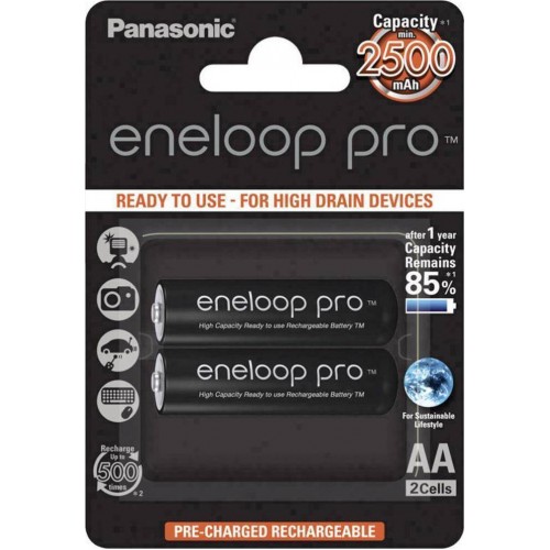 Panasonic Eneloop Pro Επαναφορτιζόμενες Μπαταρίες AA Ni-MH 2500mAh 1.2V 2τμχ