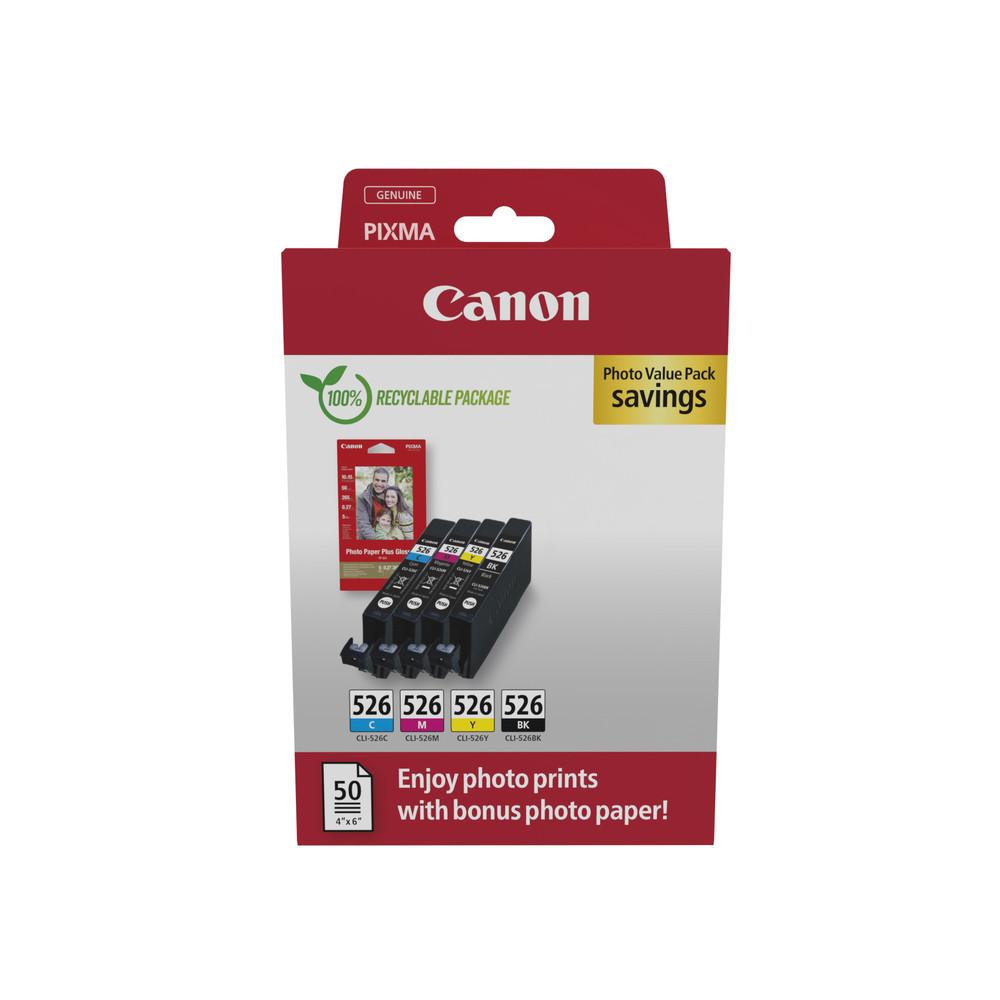 Canon CLI-526 Γνήσιο Photo Value Pack με 4 Μελάνια Εκτυπωτή InkJet Κίτρινο / Κυανό / Ματζέντα / Μαύρο (4540B019)