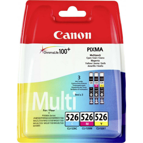 Canon CLI-526 Γνήσιο Πακέτο 3 Μελανιών Εκτυπωτή InkJet Κίτρινο / Κυανό / Ματζέντα (4541B018)