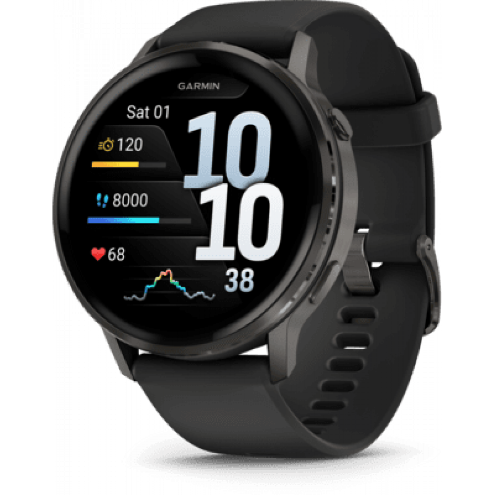 Garmin Venu 4 Stainless Steel 45mm Αδιάβροχο Smartwatch με Παλμογράφο (Slate with Black)