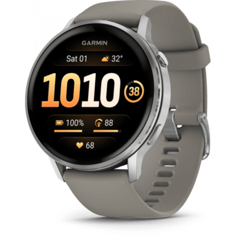 Garmin Venu 4 Stainless Steel 45mm Αδιάβροχο Smartwatch με Παλμογράφο (Silver with Silver Gray)