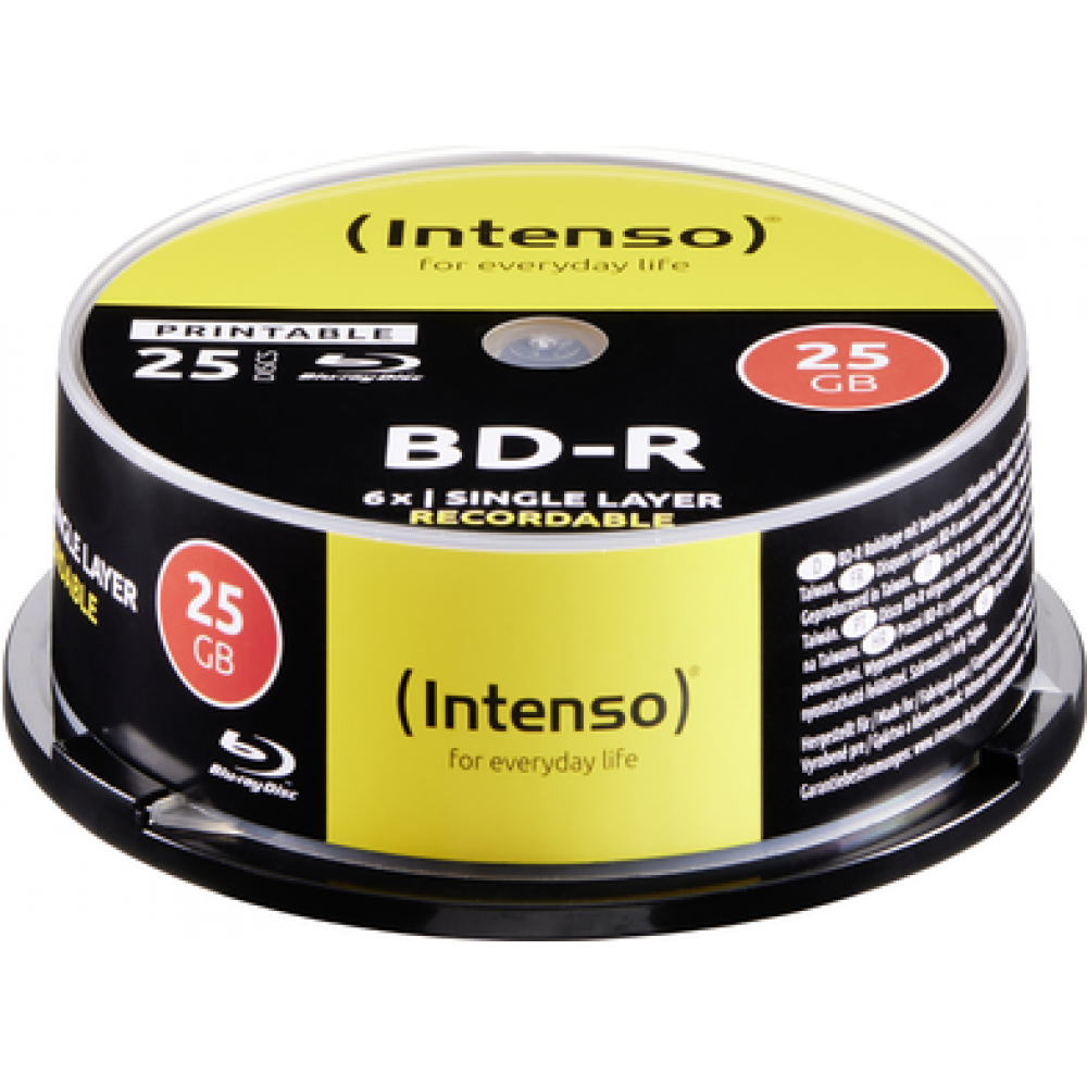 Intenso Blu-Ray Rohling BD-R Printable 25 GB 6x Speed 25er CakeBox - 25 GB - 6x - Bedruckbar - Spindel (5101114)