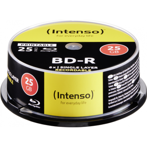 Intenso Blu-Ray Rohling BD-R Printable 25 GB 6x Speed 25er CakeBox - 25 GB - 6x - Bedruckbar - Spindel (5101114)