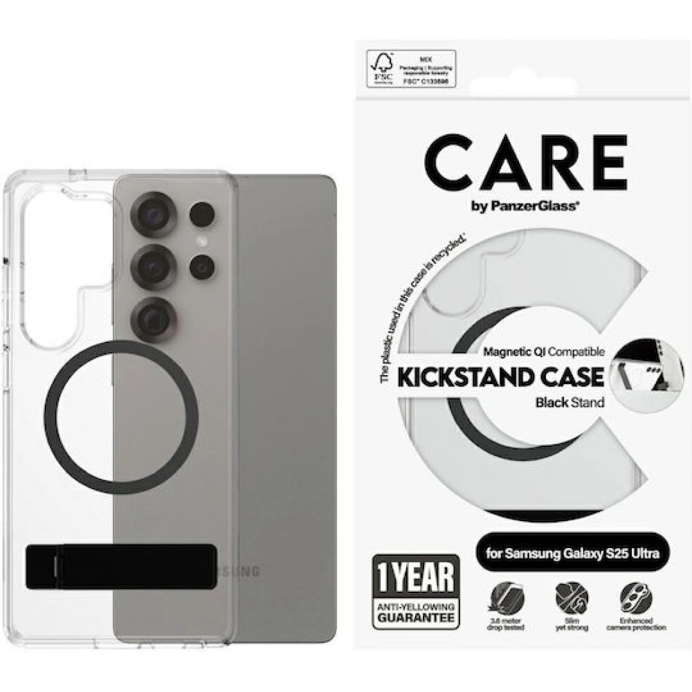 CARE Feature Case Clear w. Kickstand & QI Galaxy S25 Ultra