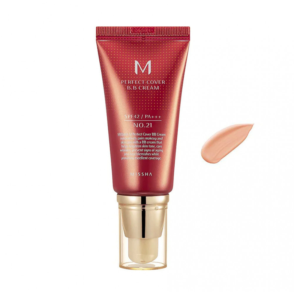 Missha M Perfect Cover BB 21 Light Beige 24ωρη Ενυδατική & Αντιγηραντική Κρέμα Προσώπου Ημέρας με SPF42 με Υαλουρονικό Οξύ & Κολλαγόνο 50ml