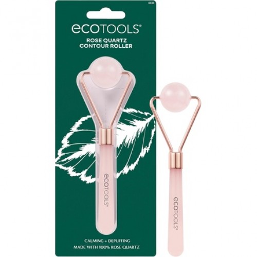 EcoTools Rose Quartz Contour Roller Skincare Sculpting Tool Facial Roller for Depuffing Calming Skin Unique Ball Shape Natural Beauty Tool Pink