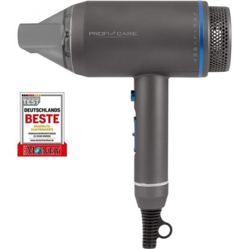 ProfiCare PC-HT 3082 Hair Dryer with 3 Temperature/Power Settings and 360° Rotating Easy Click Nozzle - Blue Anthracite