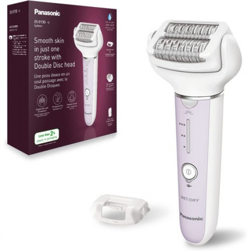 Panasonic ES-EY30-V503 Wet/Dry Epilator with Dual Disc 60 Tweezers 90° Swivel Head 3 Speeds & LED Light 30 Min. Runtime Cordless Hair Remover